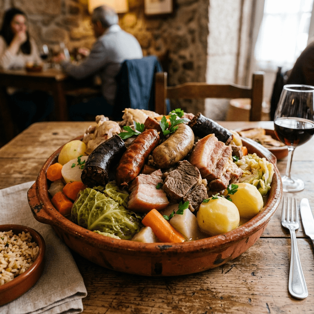 Travessa gigante com Cozido à Portuguesa, carnes e legumes variados