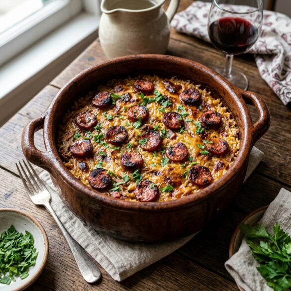 title="Arroz de Pato à Antiga" Travessa de barro com arroz de pato tradicional acabado de sair do forno